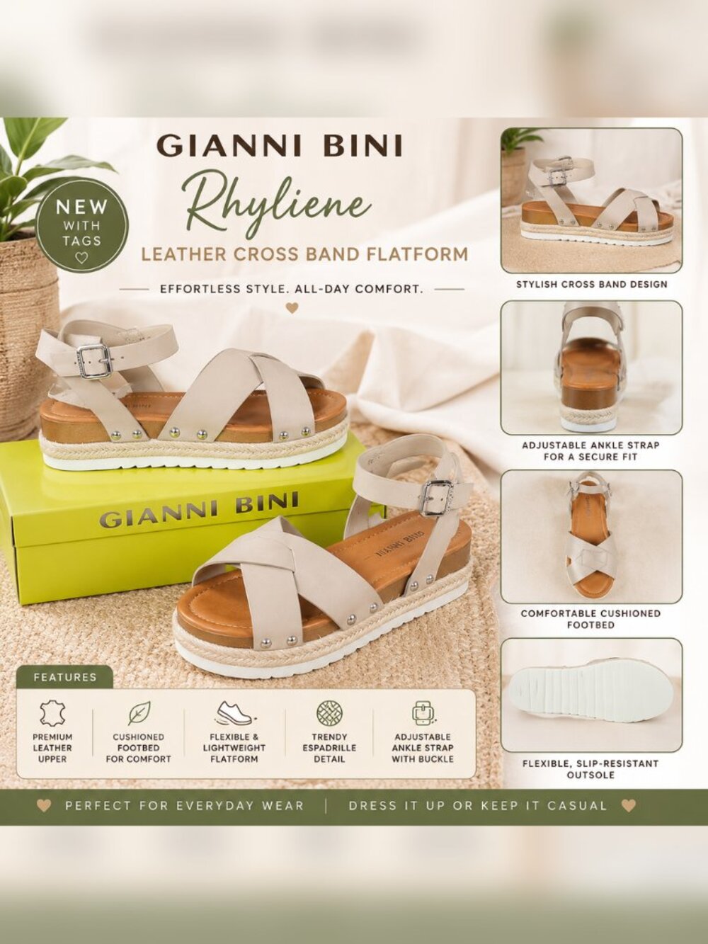 Gianni Bini Rhyliene Leather Cross Band Flatform